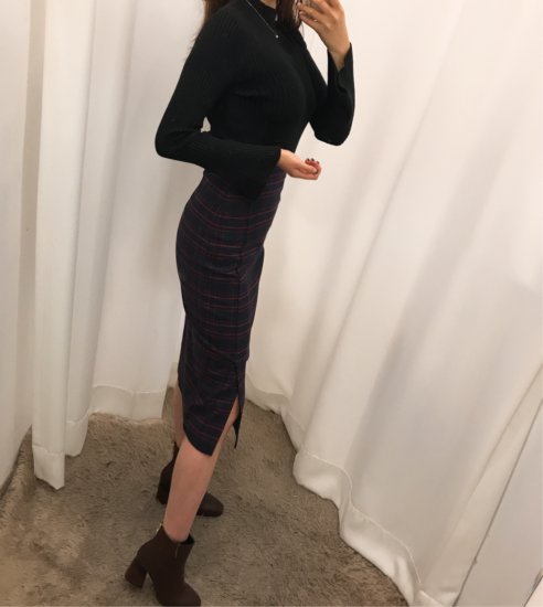 H line high waist check long skirt autumn skirt tr