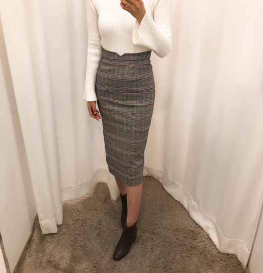 H line high waist check long skirt autumn skirt tr