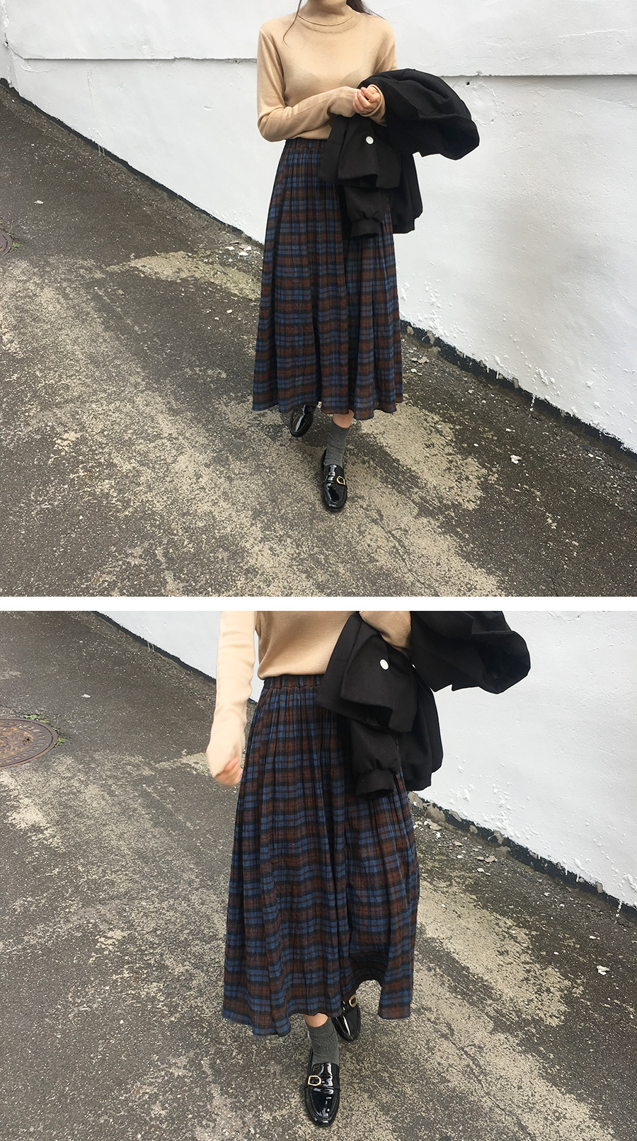 Modern Check Flare Banding Skirt Women Winter a Li