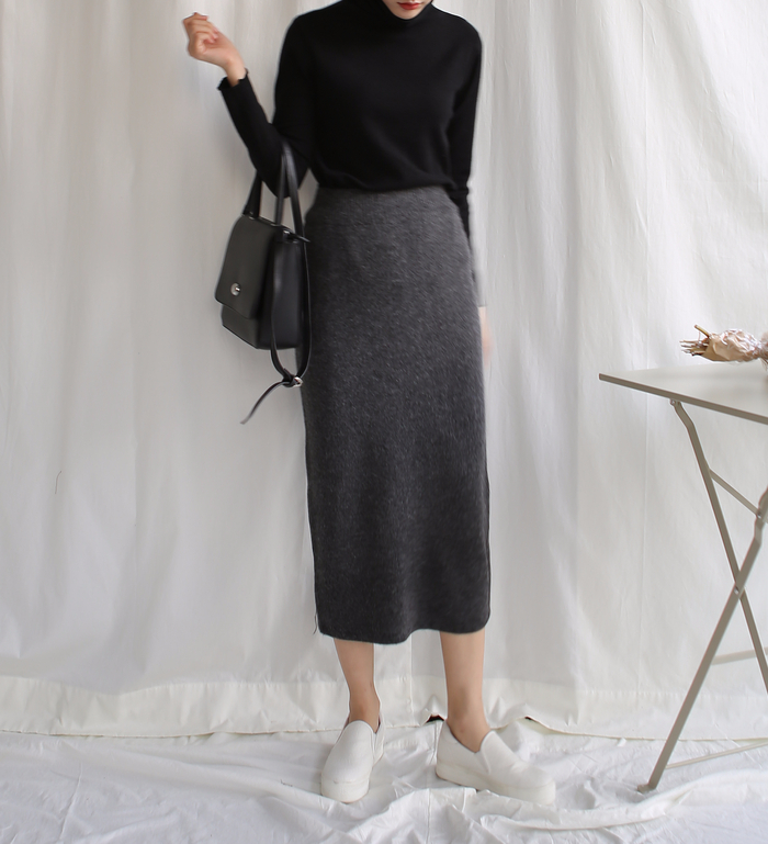 Knit winter long skirt skirt back slit