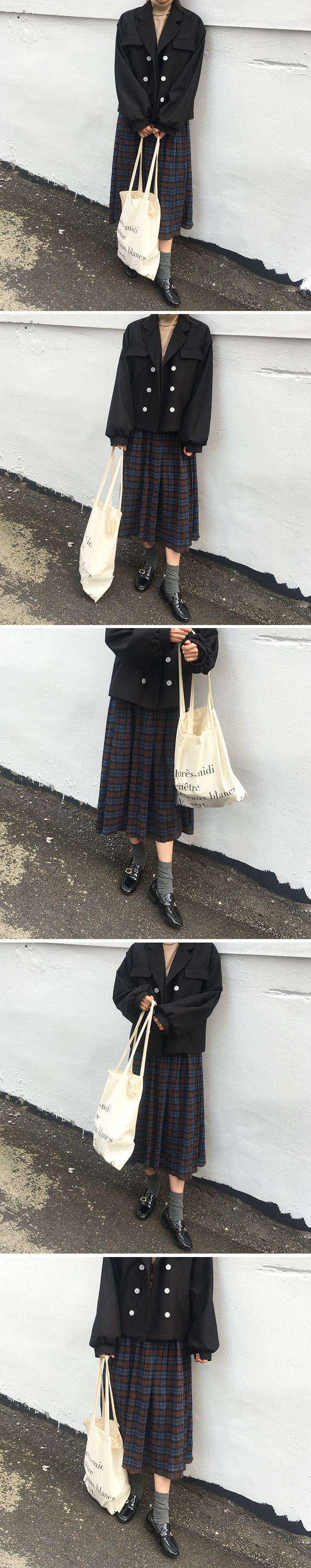 Modern Check Flare Banding Skirt Women Winter a Li