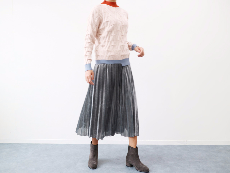 Gold Silver Metal Pearl Pleated Banding Long Skirt