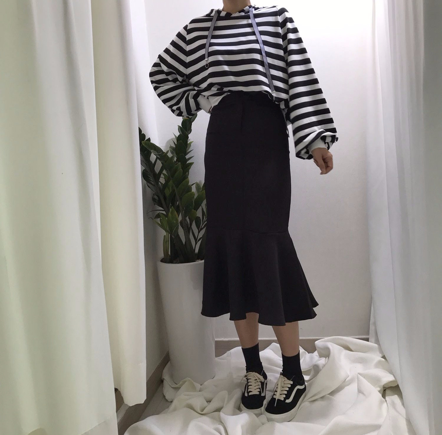 High-waisted Mermaid Skirt Autumn Long Tiered Long