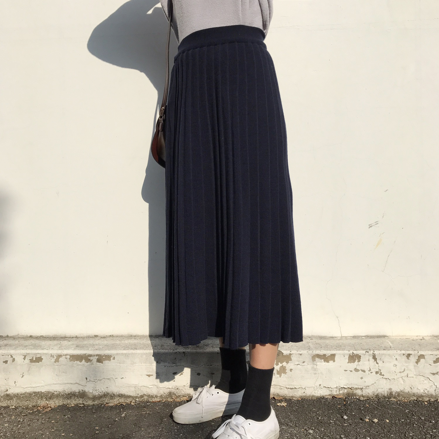 Winter knit pleated long skirt 4color wrinkles