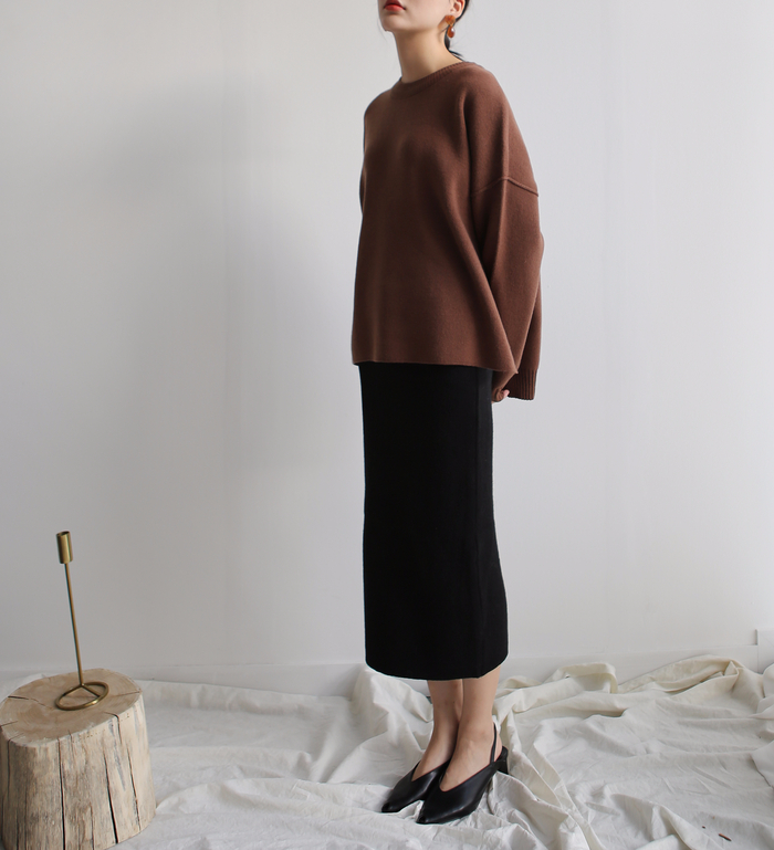 Knit winter long skirt skirt back slit