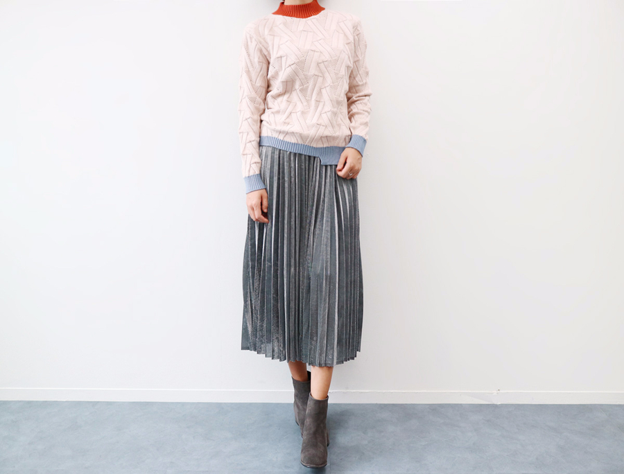 Gold Silver Metal Pearl Pleated Banding Long Skirt