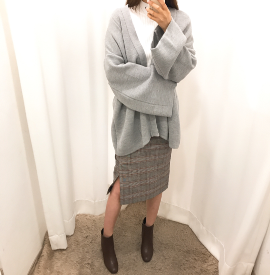 H line high waist check long skirt autumn skirt tr