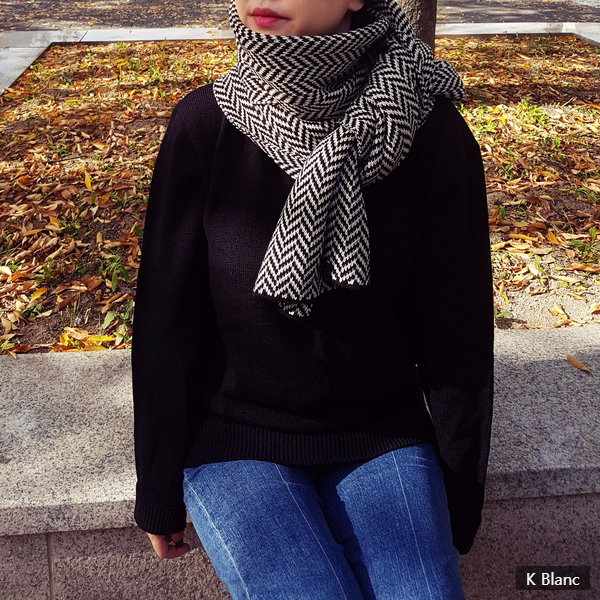 Herringbone muffler Large size Unisex French fashi