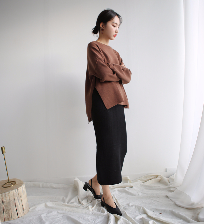 Knit winter long skirt skirt back slit