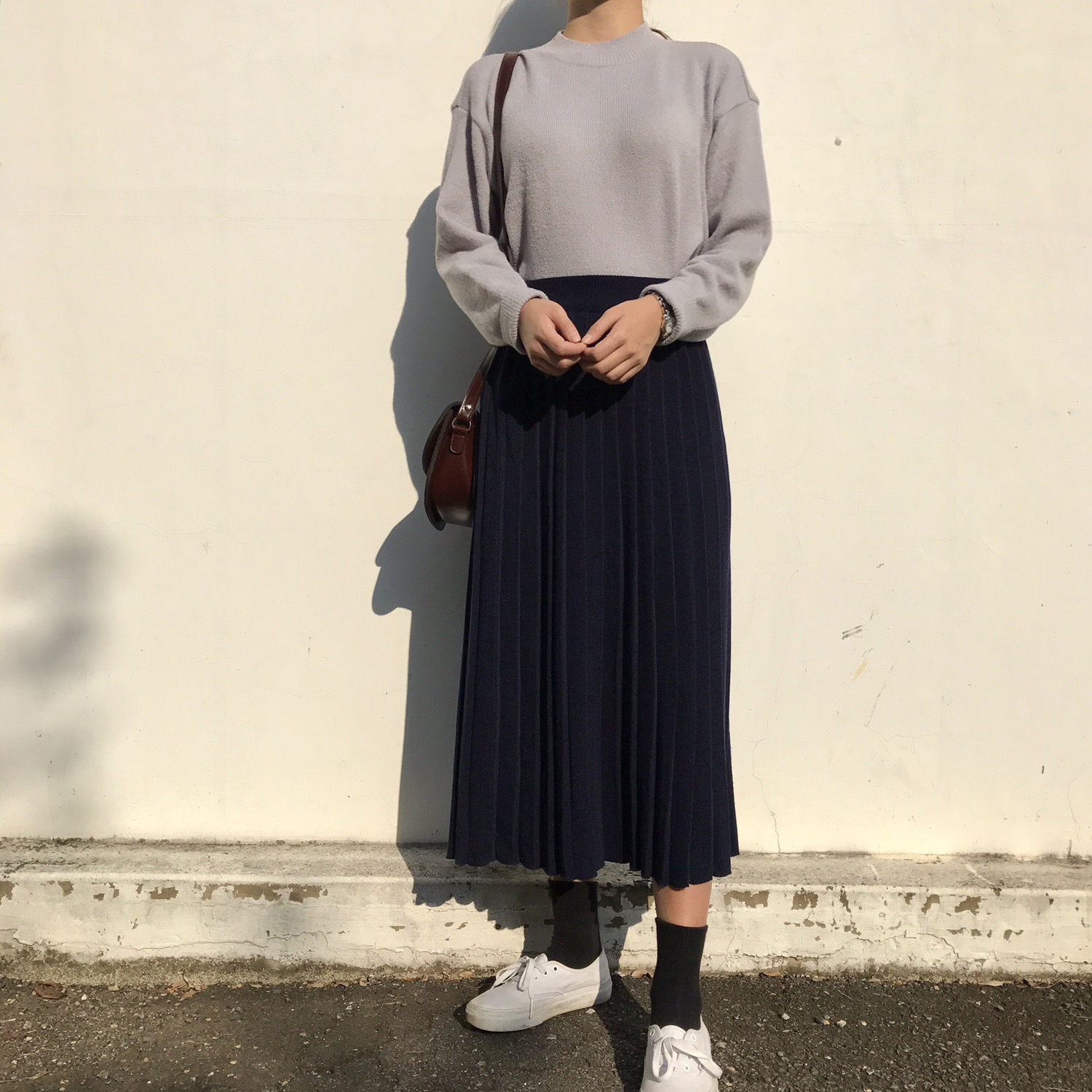Winter knit pleated long skirt 4color wrinkles