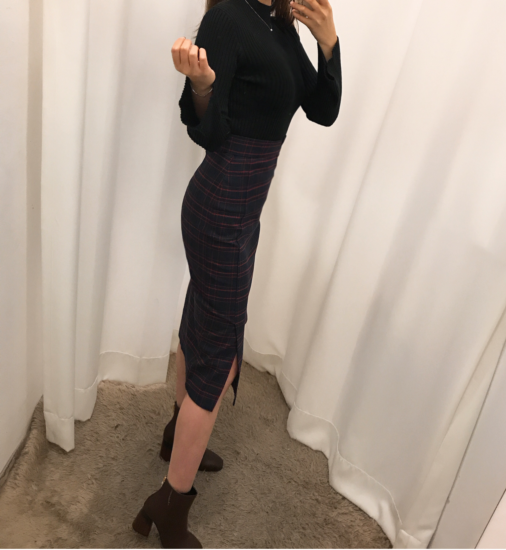 H line high waist check long skirt autumn skirt tr