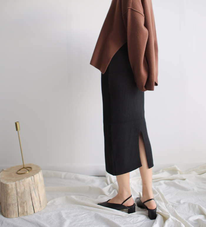 Knit winter long skirt skirt back slit
