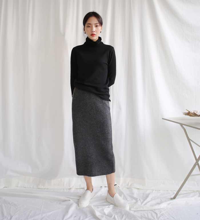Knit winter long skirt skirt back slit