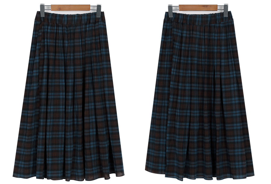 Modern Check Flare Banding Skirt Women Winter a Li