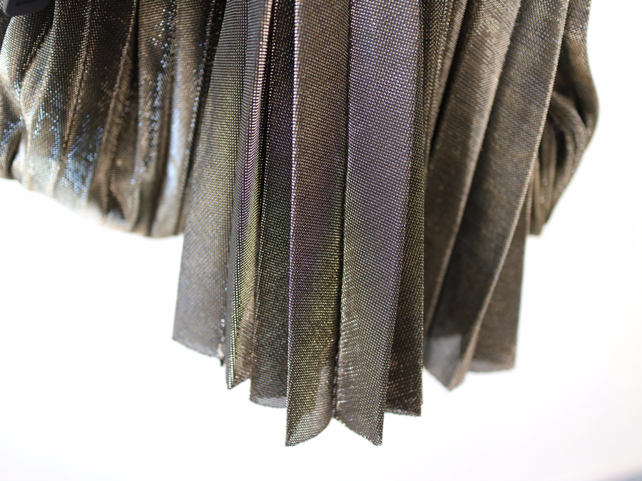 Gold Silver Metal Pearl Pleated Banding Long Skirt