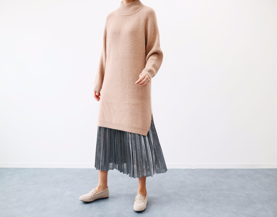 Gold Silver Metal Pearl Pleated Banding Long Skirt