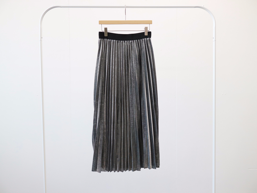 Gold Silver Metal Pearl Pleated Banding Long Skirt