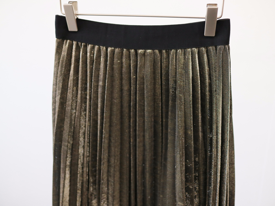 Gold Silver Metal Pearl Pleated Banding Long Skirt