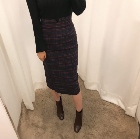 H line high waist check long skirt autumn skirt tr