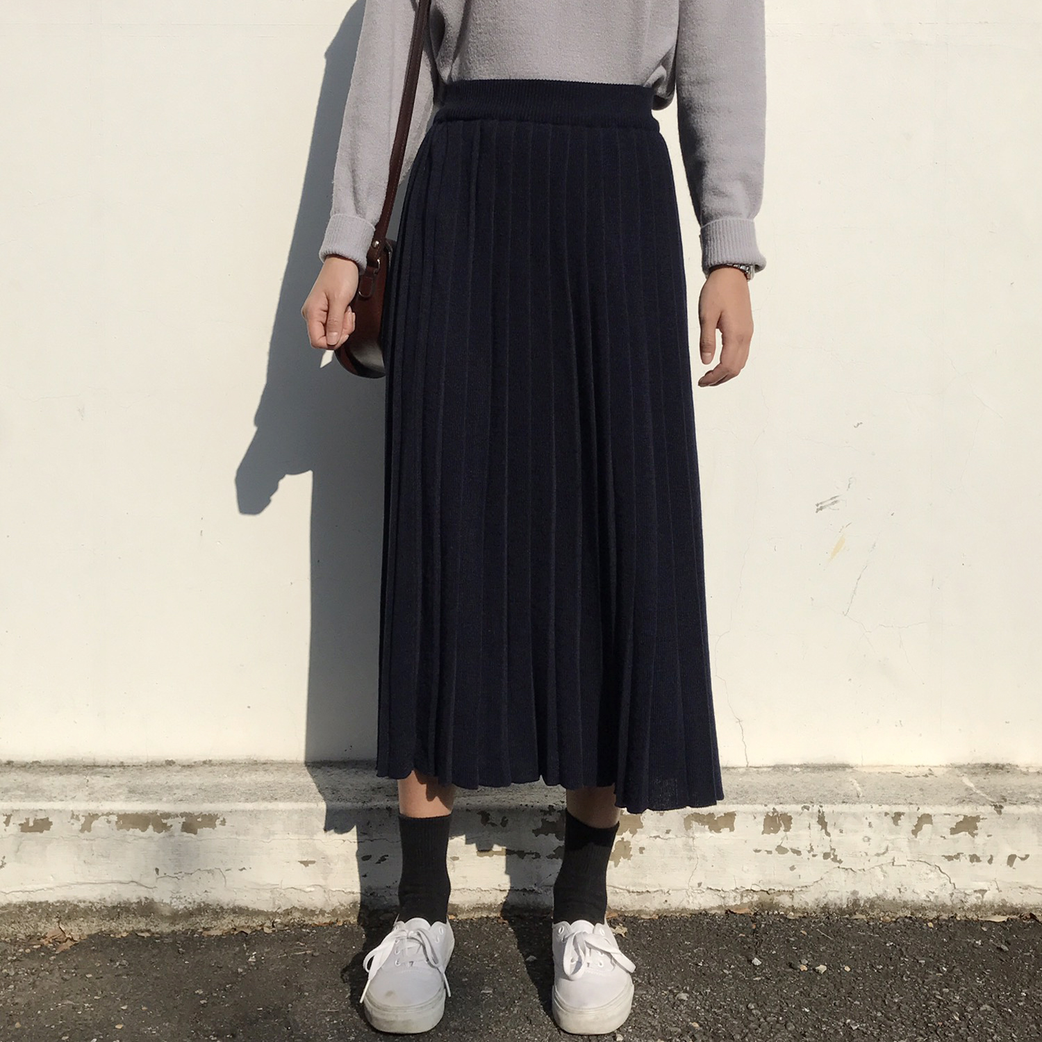 Winter knit pleated long skirt 4color wrinkles