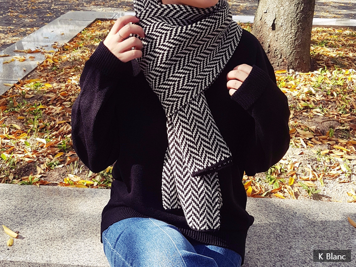 Herringbone muffler Large size Unisex French fashi