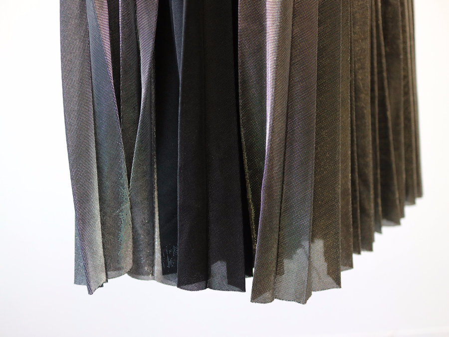 Gold Silver Metal Pearl Pleated Banding Long Skirt