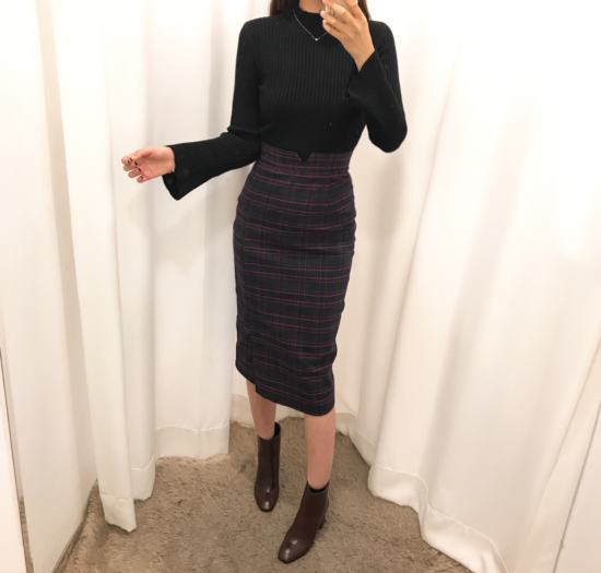 H line high waist check long skirt autumn skirt tr