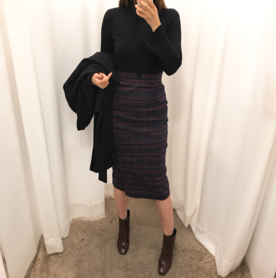 H line high waist check long skirt autumn skirt tr