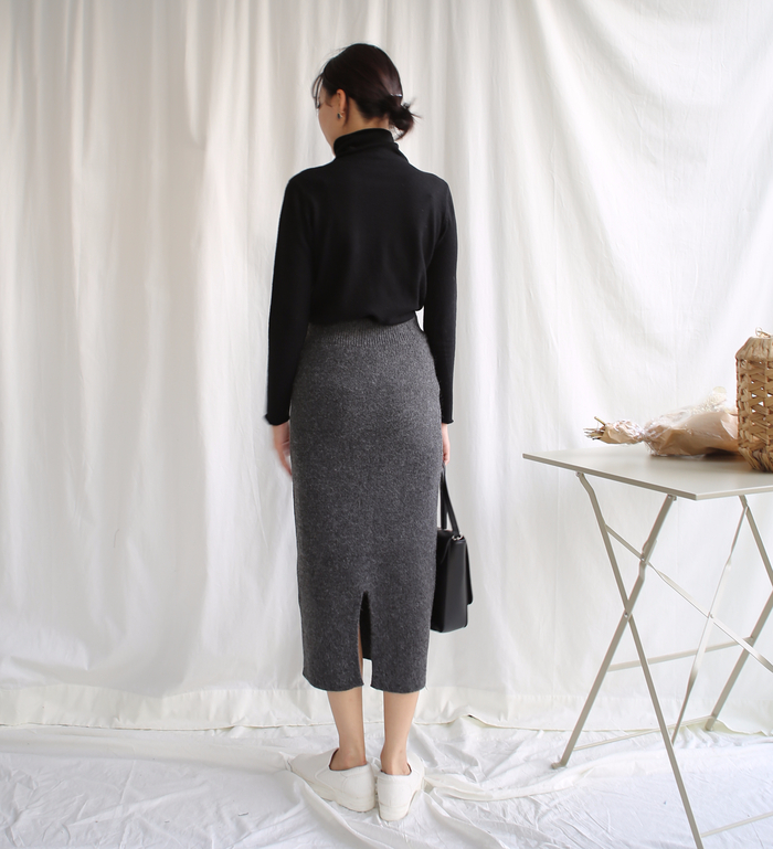 Knit winter long skirt skirt back slit