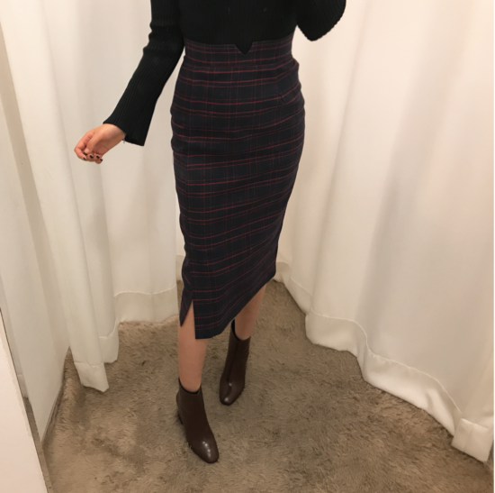 H line high waist check long skirt autumn skirt tr