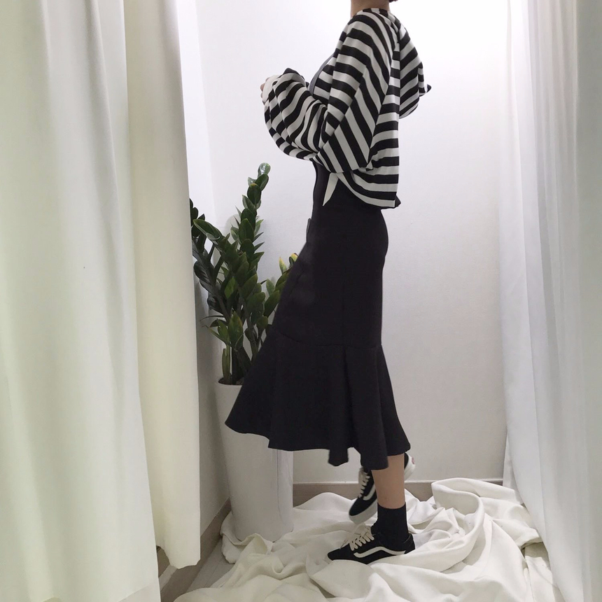 High-waisted Mermaid Skirt Autumn Long Tiered Long