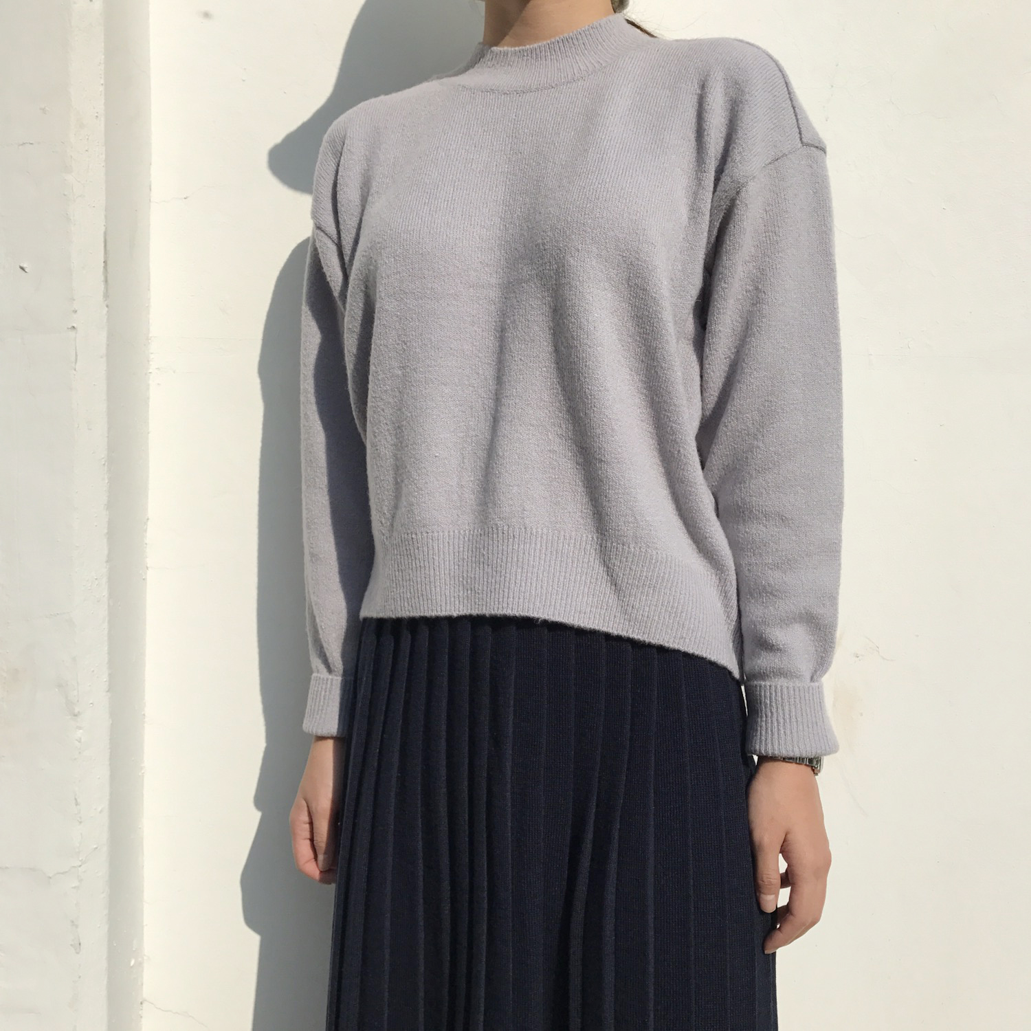 Winter knit pleated long skirt 4color wrinkles