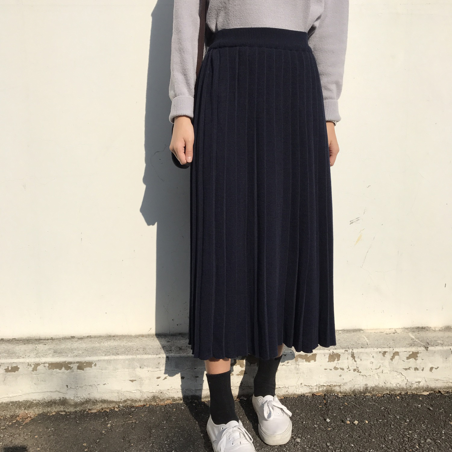 Winter knit pleated long skirt 4color wrinkles