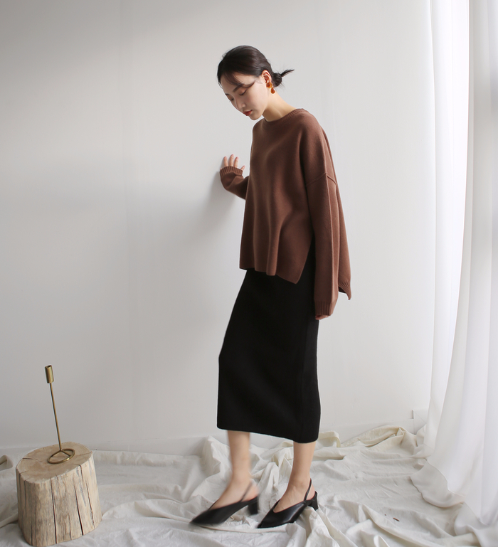 Knit winter long skirt skirt back slit