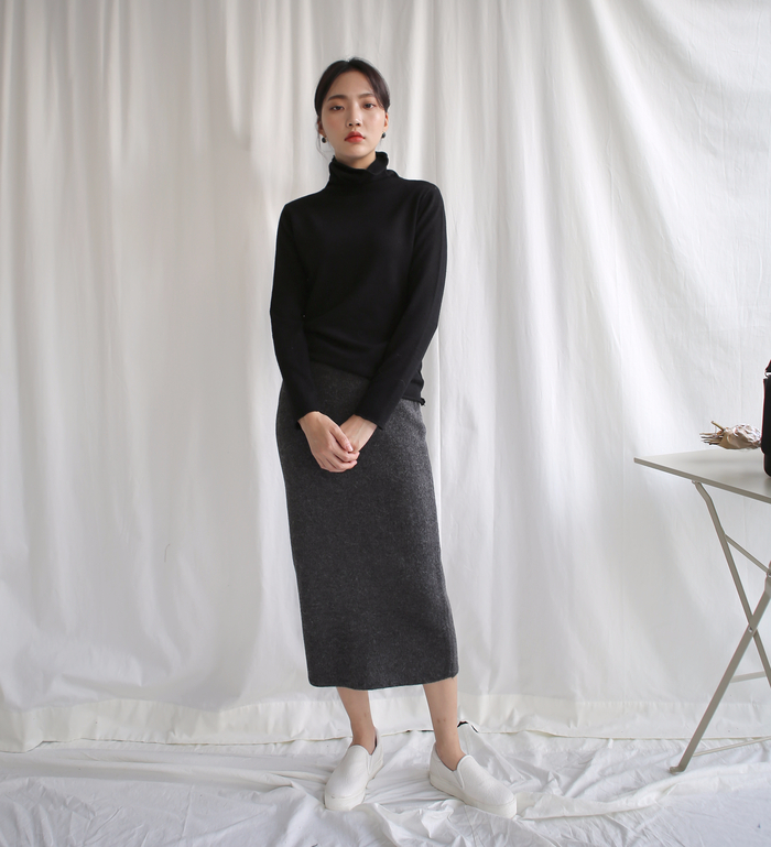 Knit winter long skirt skirt back slit