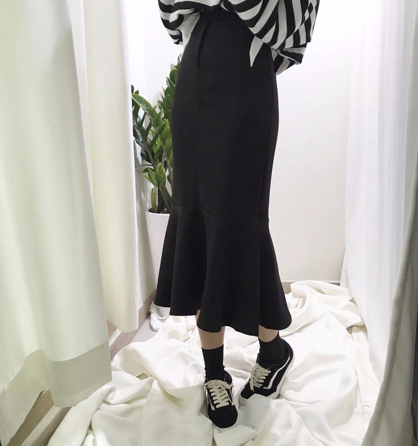 High-waisted Mermaid Skirt Autumn Long Tiered Long