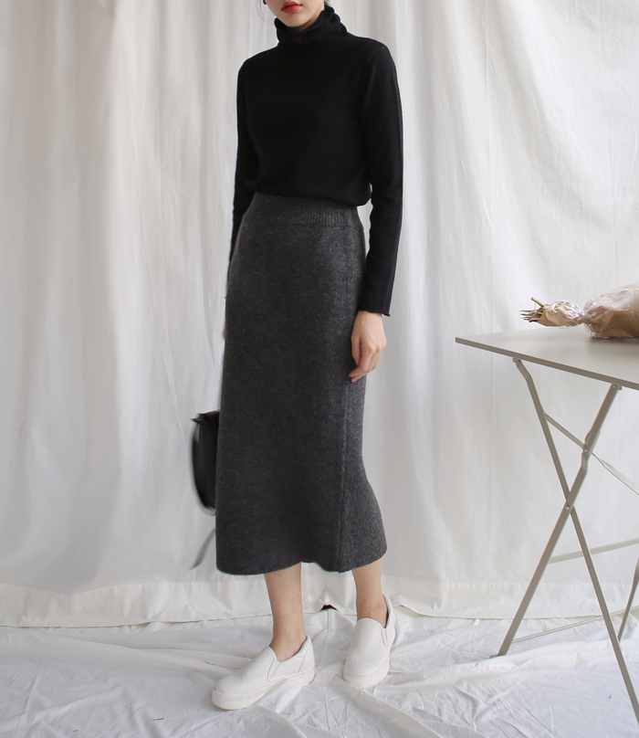 Knit winter long skirt skirt back slit