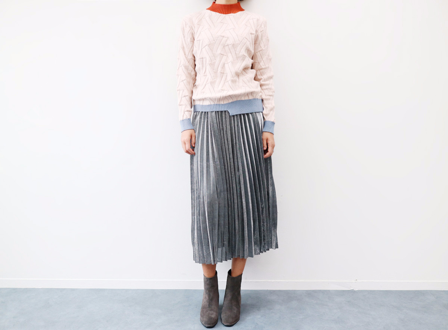 Gold Silver Metal Pearl Pleated Banding Long Skirt