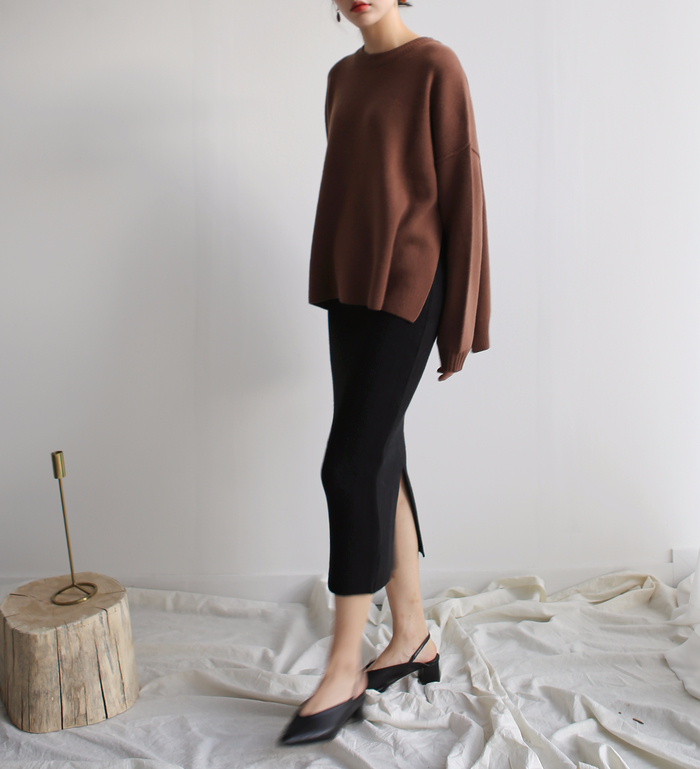 Knit winter long skirt skirt back slit