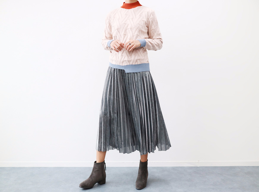 Gold Silver Metal Pearl Pleated Banding Long Skirt