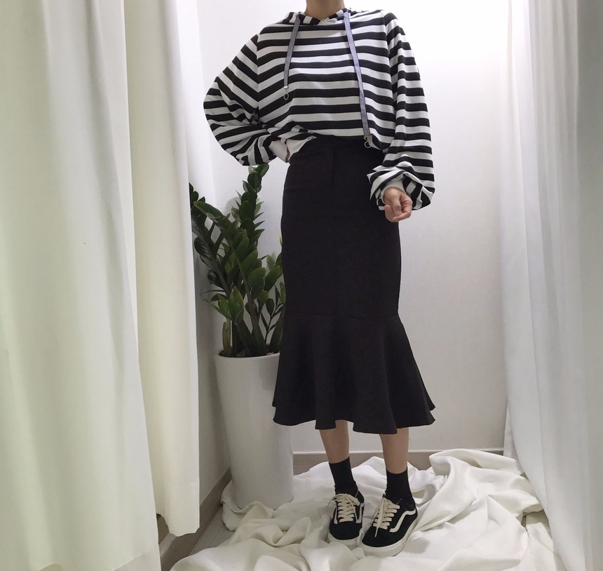 High-waisted Mermaid Skirt Autumn Long Tiered Long