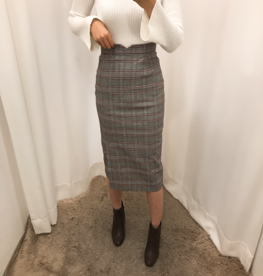 H line high waist check long skirt autumn skirt tr