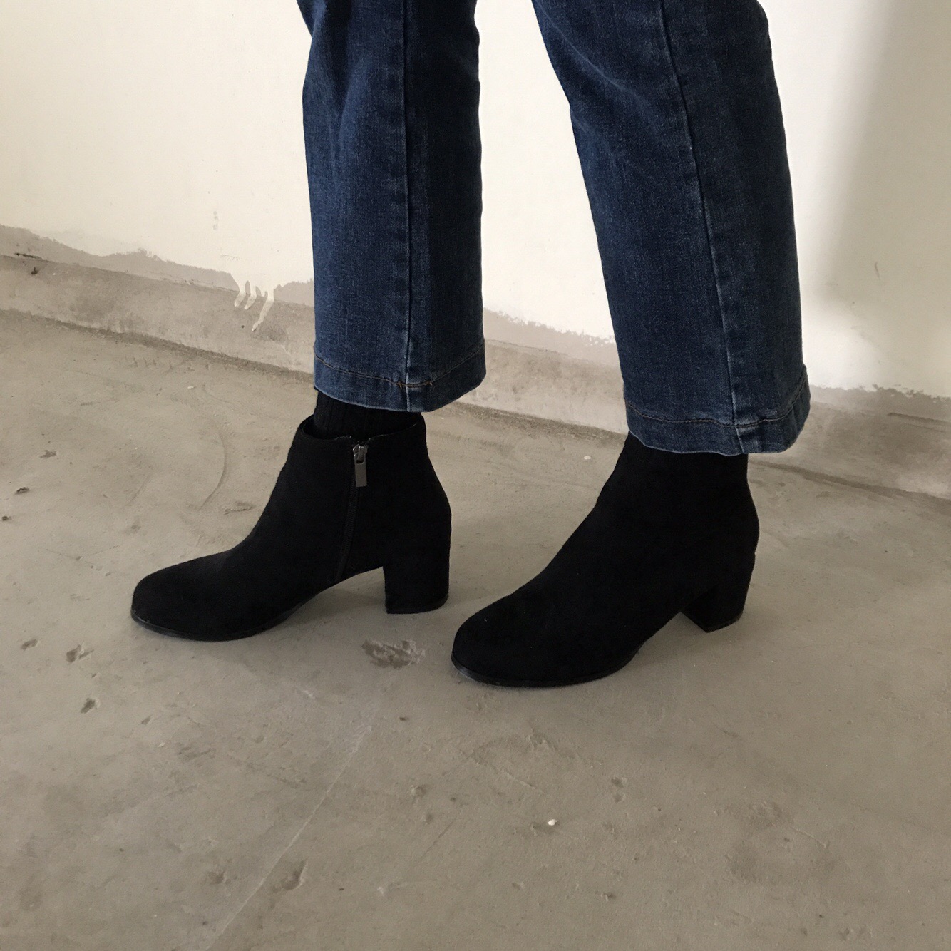 Suede Ankle Boots Angle Midsole Heel 5cm Black, Gr