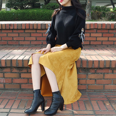 Suede incision Unlined Long skirt Samurai sniping 