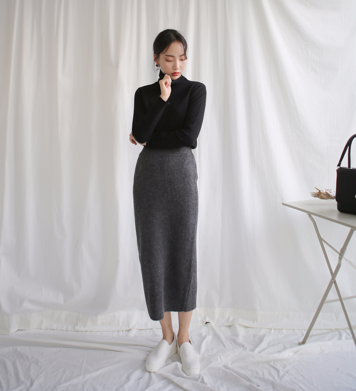 Knit winter long skirt skirt back slit