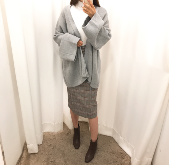 H line high waist check long skirt autumn skirt tr