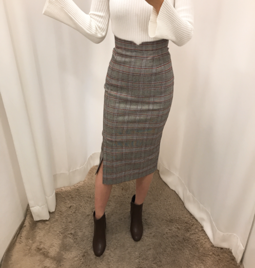 H line high waist check long skirt autumn skirt tr