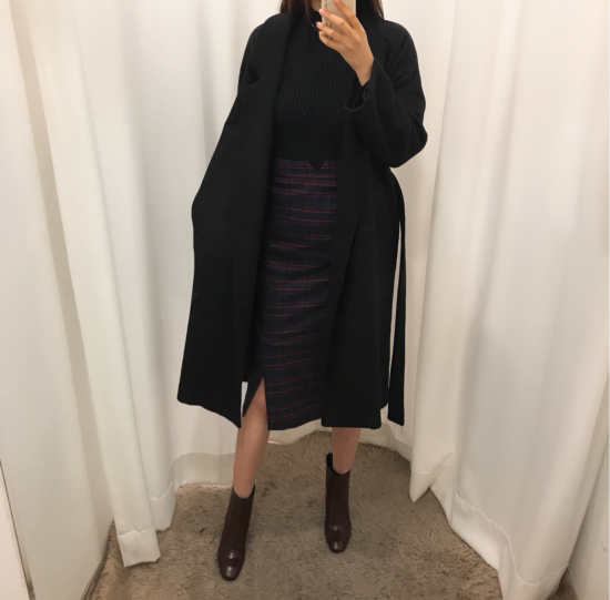H line high waist check long skirt autumn skirt tr