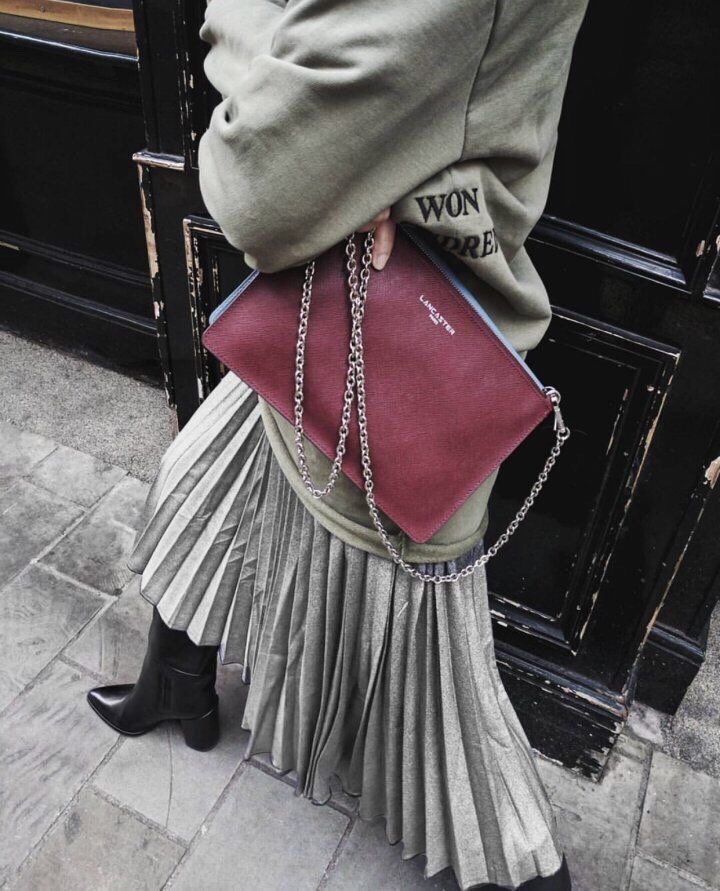 Metallic Pleated Long Skirt Date Coordination