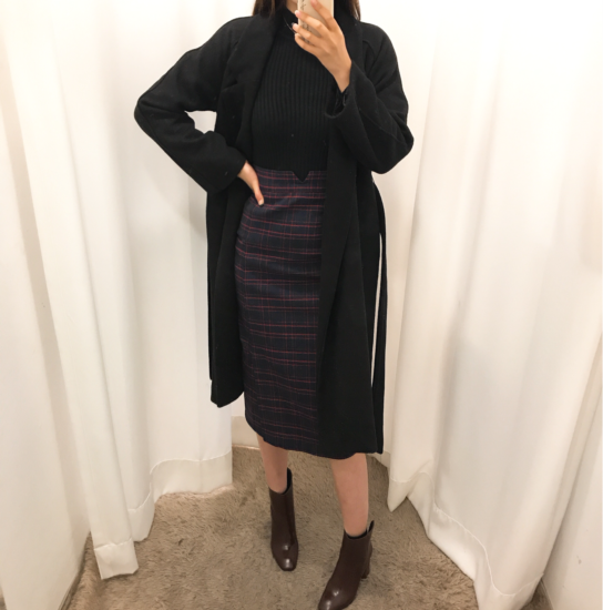 H line high waist check long skirt autumn skirt tr